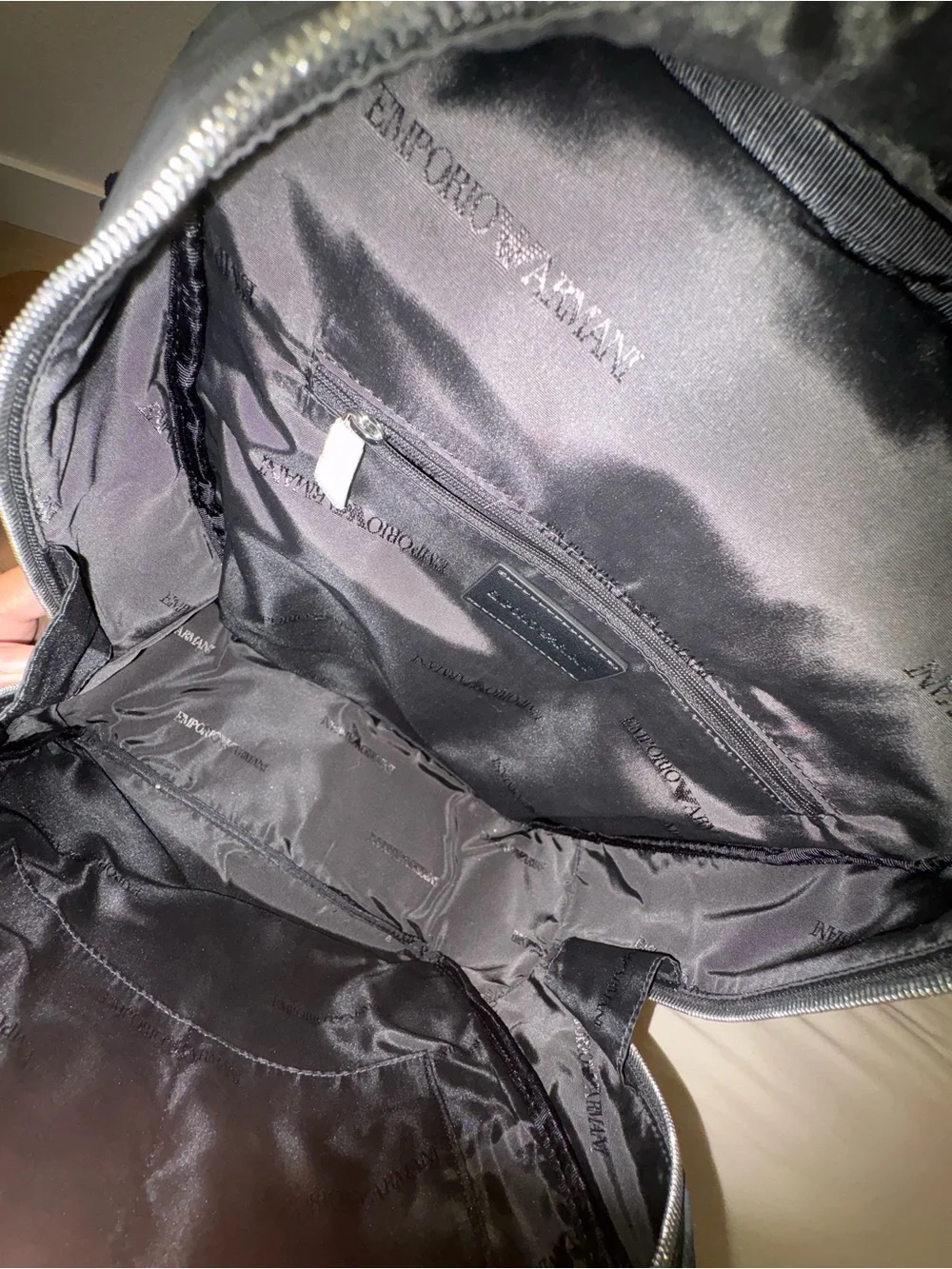 Emporio Armani Black Logo-Print Backpack Interior